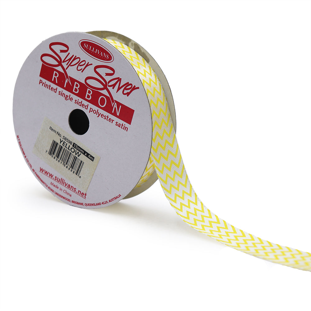 Sullivans Satin Ribbon, Chevron Yellow- 25mm