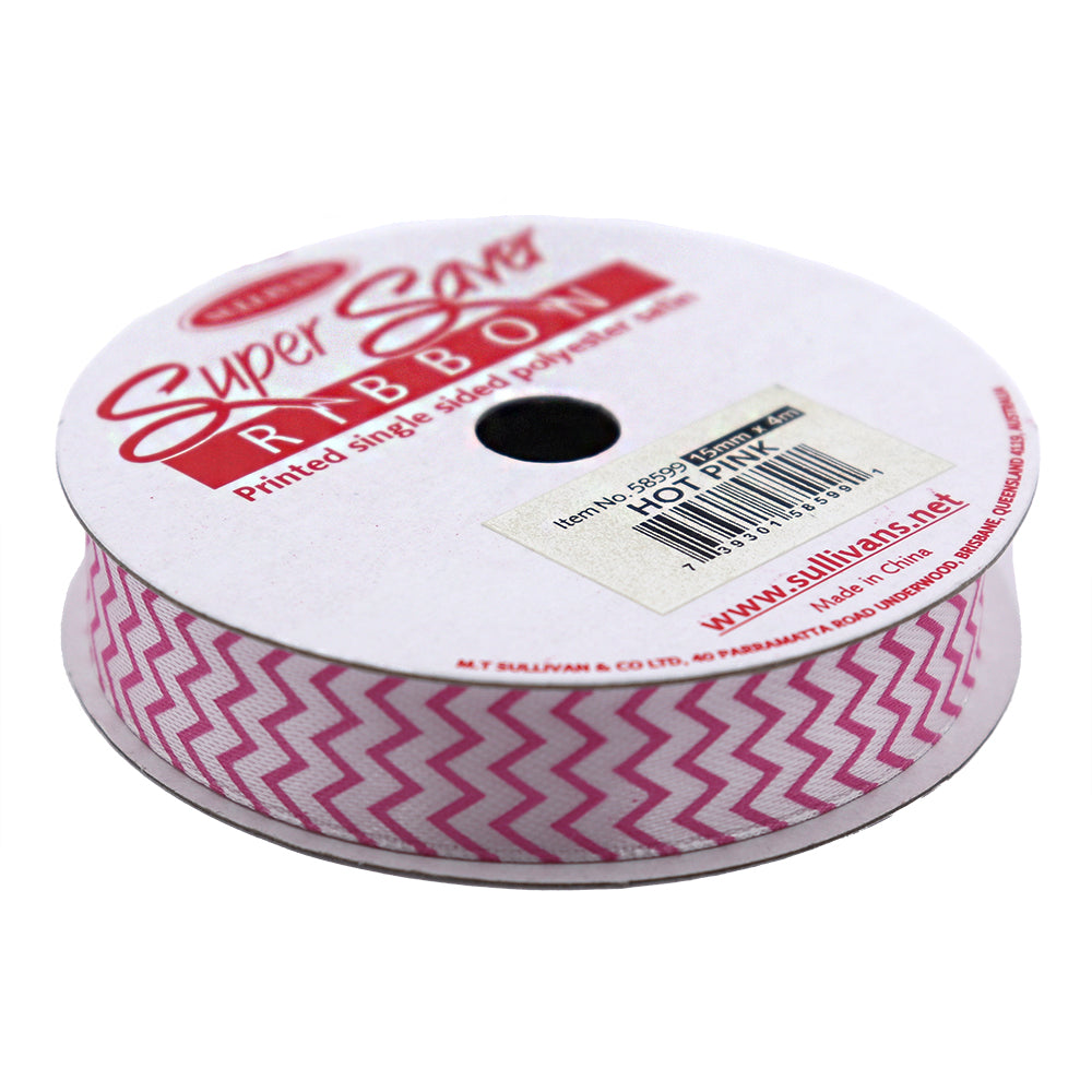 Sullivans Satin Ribbon, Chevron Hot Pink- 15mm