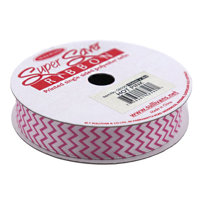 Sullivans Satin Ribbon, Chevron Hot Pink- 15mm