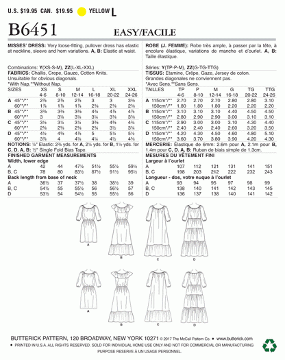 Butterick Pattern B6451 Misses' Gathered, Blouson Dresses