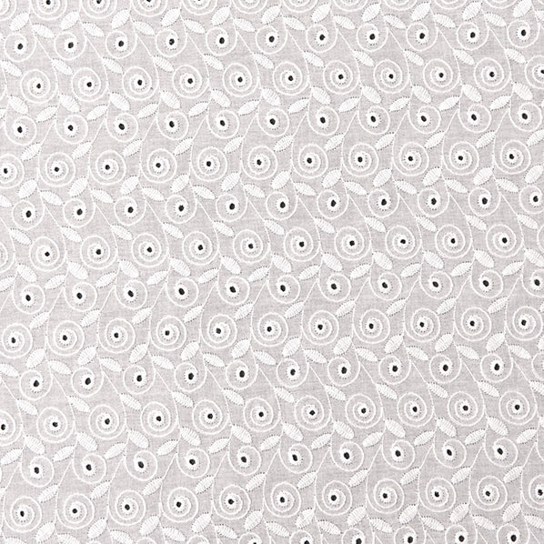 Broderie Cotton Fabric, White Swirl Embroidered- Width 140cm