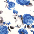 Bliss Sateen Fabric, White Blue Floral- Width 120cm