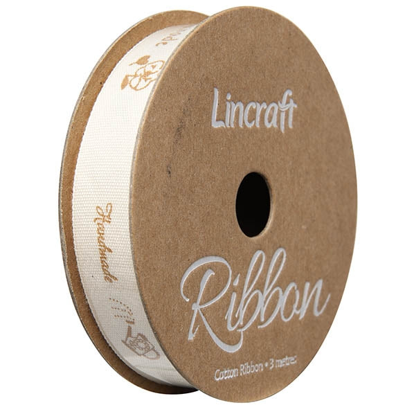 Cotton Ribbon, Handmade Sand- 15mm x 3m