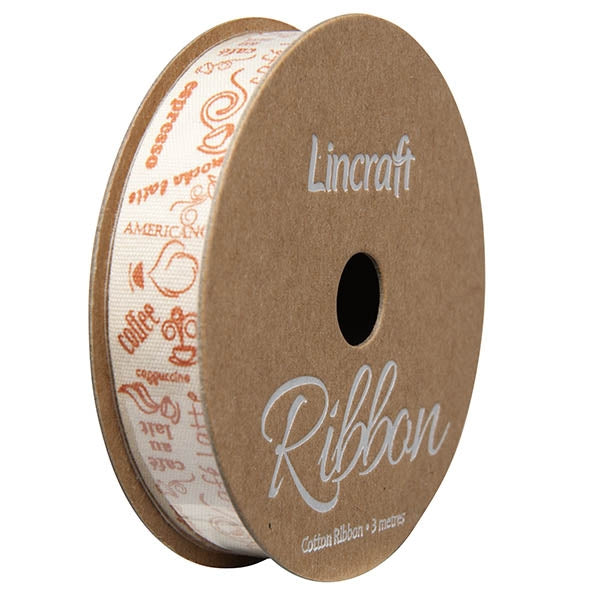 Cotton Ribbon, Coffee Brass- 15mm x 3m