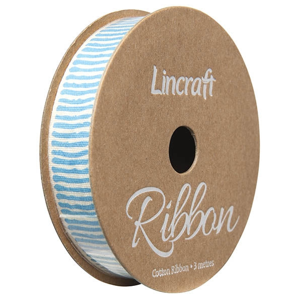 Cotton Ribbon, Lines Sky- 15mm x 3m