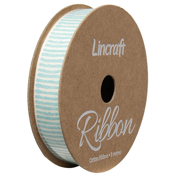 Cotton Ribbon, Lines Light Sky- 15mm x 3m