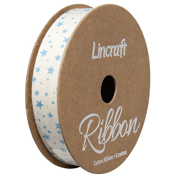 Cotton Ribbon, Sky Stars- 15mm x 3m