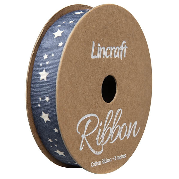 Cotton Ribbon, Stars Dark Blue- 15mm x 3m