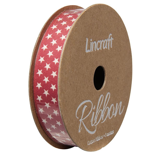 Cotton Ribbon, Stars Crimson- 15mm x 3m