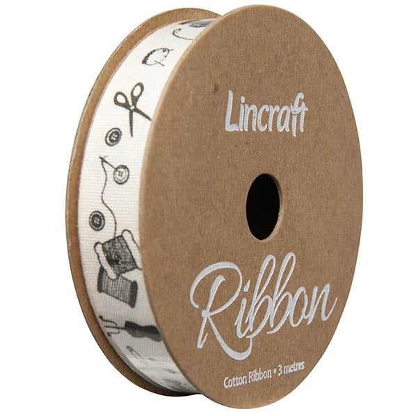 Cotton Ribbon, Needles Black- 15mm x 3m