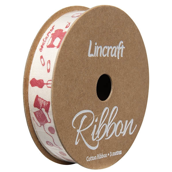 Cotton Ribbon, Needles Crimson- 15mm x 3m