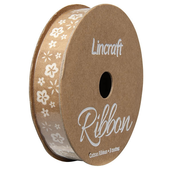 Cotton Ribbon, Flower Sand- 15mm x 3m