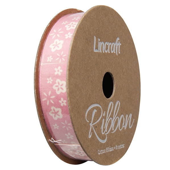 Cotton Ribbon, Flower Peach- 15mm x 3m