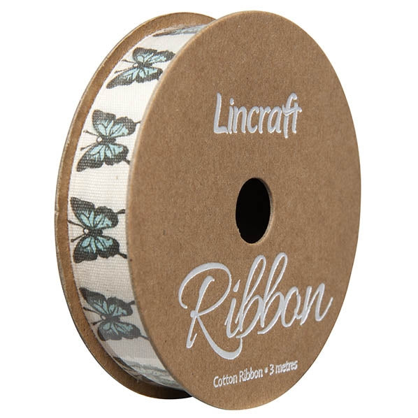 Cotton Ribbon, Butterfly Blue- 15mm x 3m