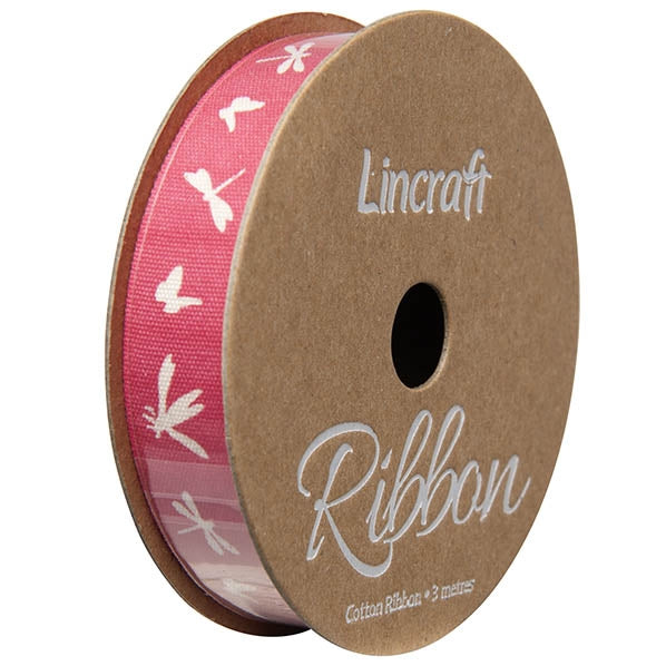 Cotton Ribbon, Dragonfly Pink- 15mm x 3m