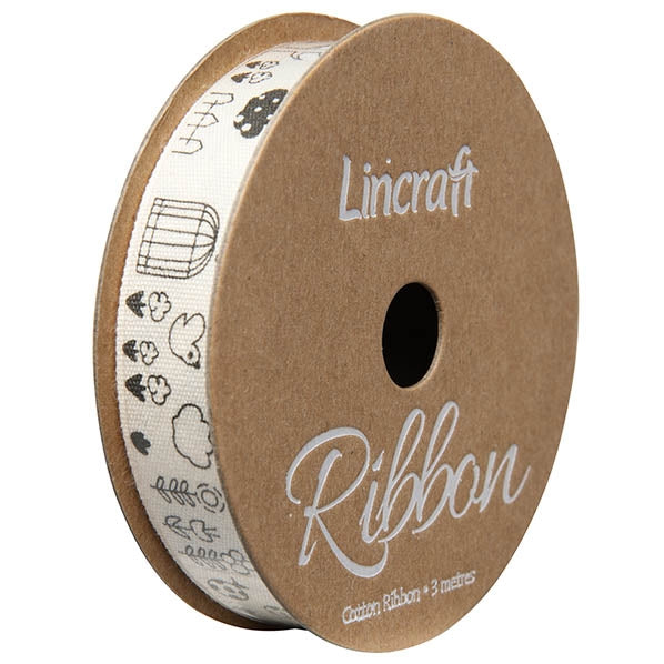 Cotton Ribbon, Ladybeetle Black- 15mm x 3m