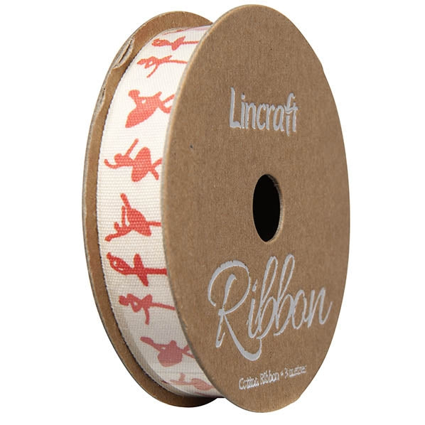 Cotton Ribbon, Dancer Red- 15mm x 3m