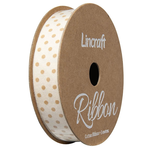 Cotton Ribbon, Dots Flesh- 15mm x 3m