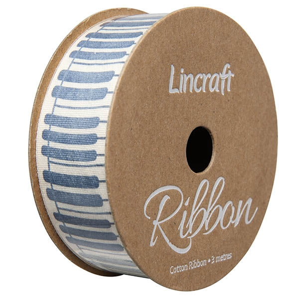 Cotton Ribbon, Keyboard Navy- 25mm x 3m