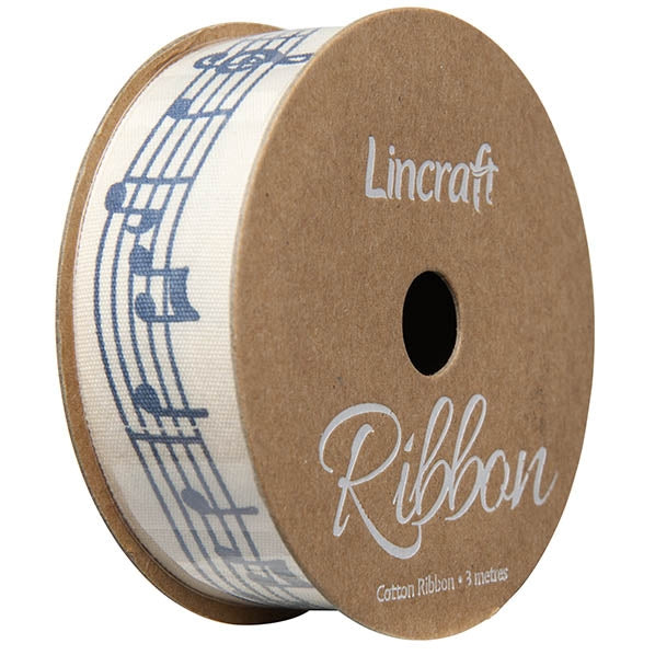 Cotton Ribbon, Notes Navy- 25mm x 3m