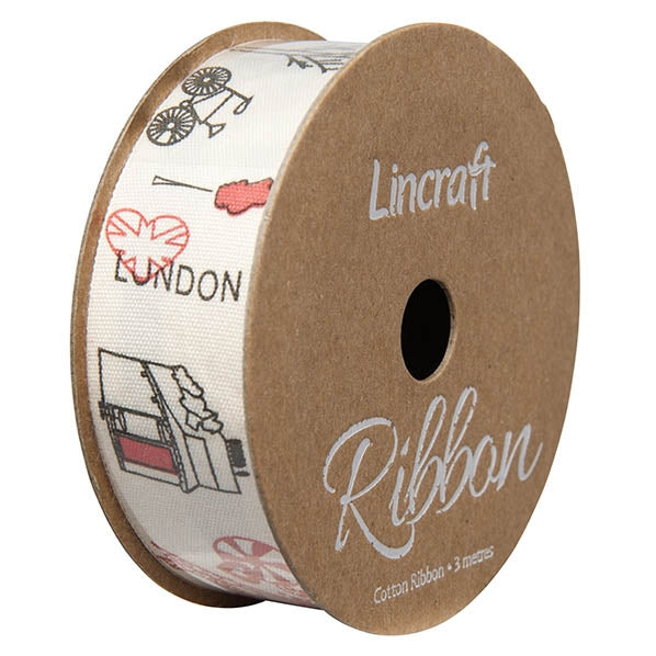 Cotton Ribbon, England Red Black- 25mm x 3m