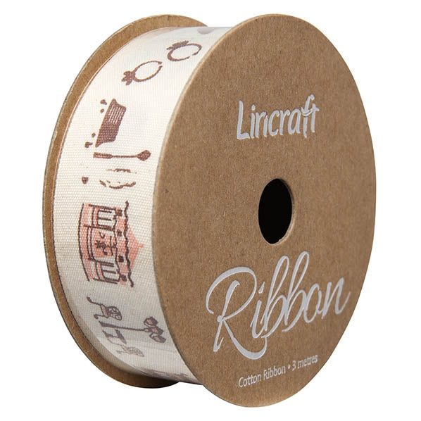 Cotton Ribbon, Hats Natural- 25mm x 3m