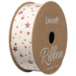 Cotton Ribbon, Blood Pink Stars- 25mm x 3m