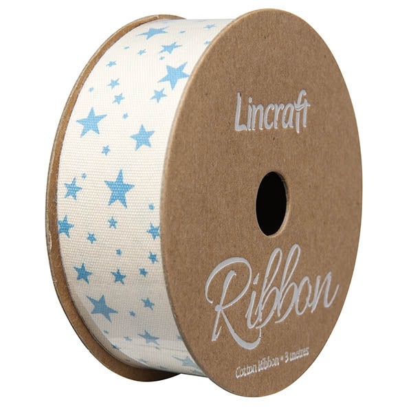 Cotton Ribbon, Sky Stars- 25mm x 3m