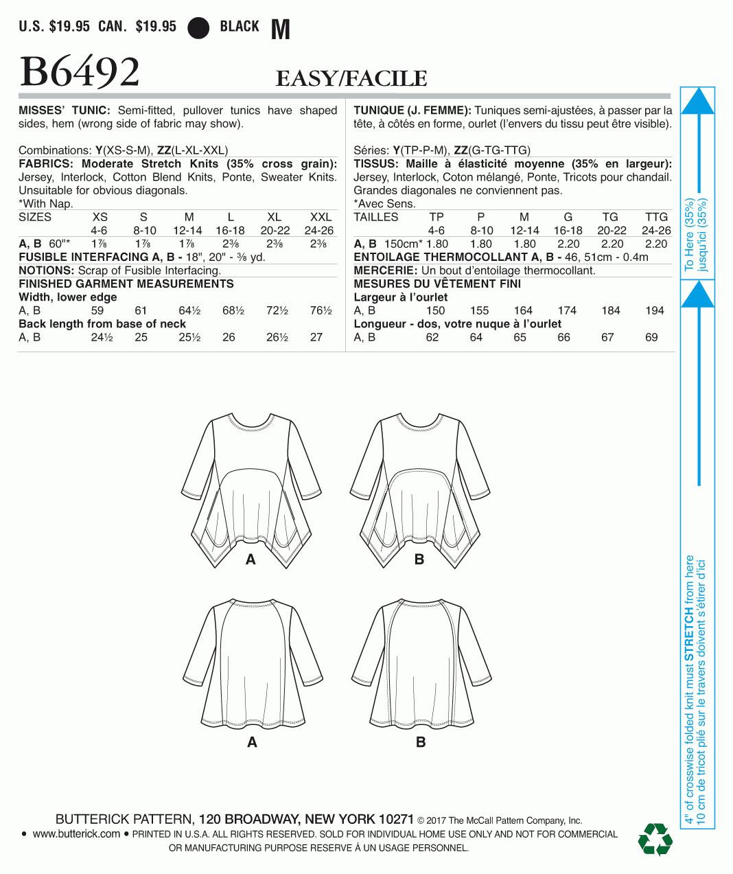 Butterick Pattern B6492 Misses' Loose Knit Tunics with Shaped Sides and Pockets