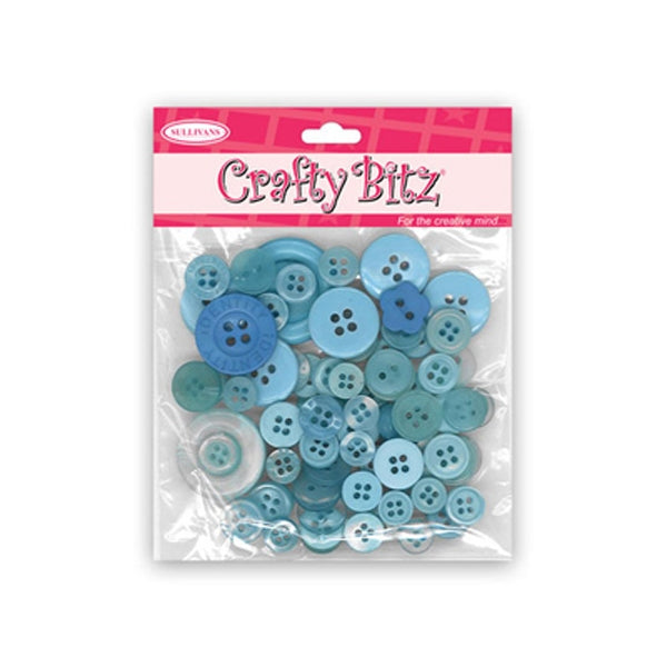 Crafty Bitz Assorted Button, Blue- Assorted