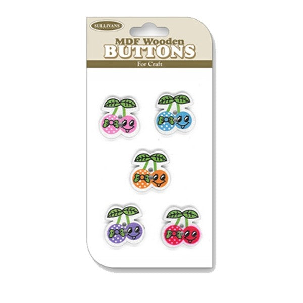 Sullivans MDF Wooden Button, Cherries- 5pc