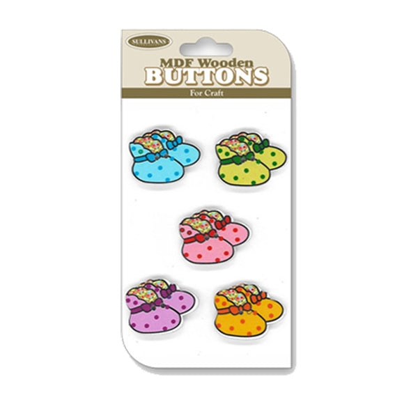 Sullivans MDF Wooden Button, Booties- 5pc