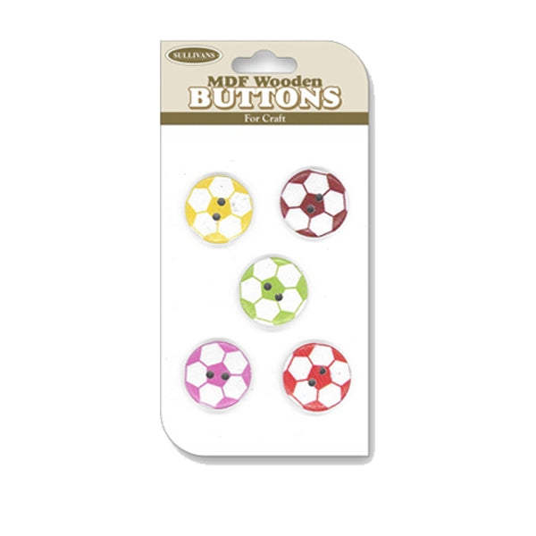 Sullivans MDF Wooden Button, Soccer Ball- 5pc