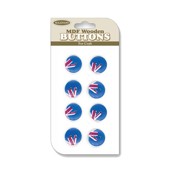 Sullivans MDF Wooden Button, Flags- 8pc