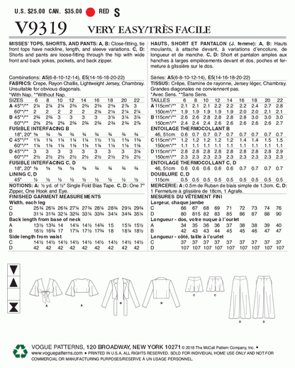 Vogue Pattern V9319 A5 (6-8-10-12-14)