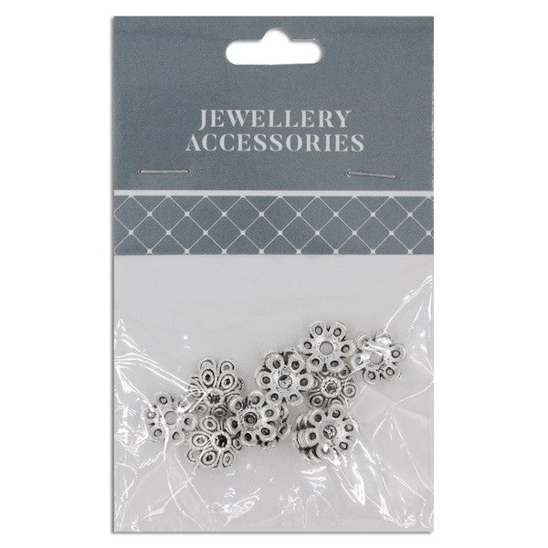 10mm Bed Cap Flower, Silver- 15pc- Sullivans