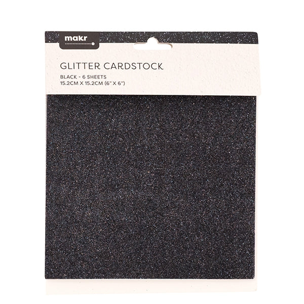 Makr 6x6 inch Glitter Cardstock, Black- 6pk