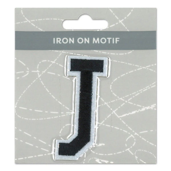 Sullivans Iron On Motif, Black J- 75mm