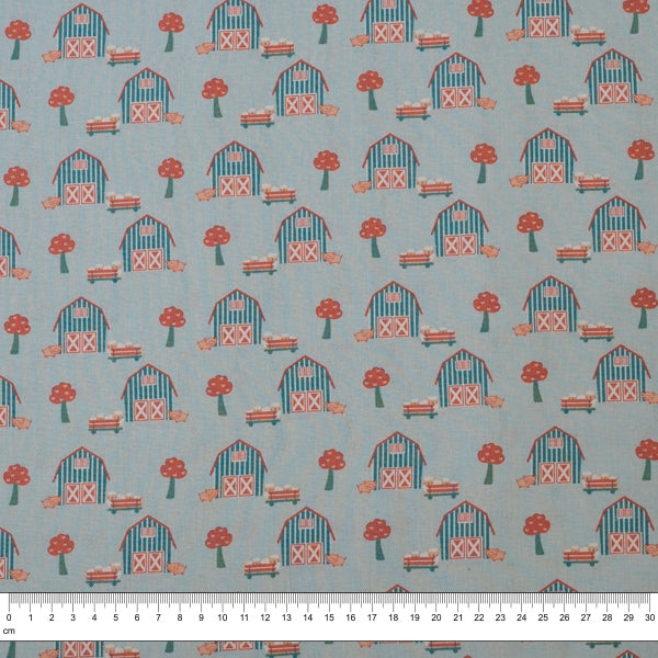 Farm Day Prints Cotton Fabric, Farm House- Width 112cm