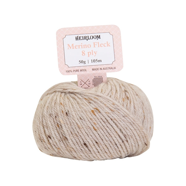 Heirloom Merino Fleck 8ply Yarn, Bone Fleck- 50g Wool Yarn