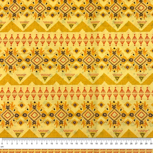 Bohemian Chic Cotton Fabric, Yellow Abstract- Width 112cm