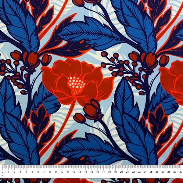 Printed Jersey Fabric, Blue Floral- Width 150cm