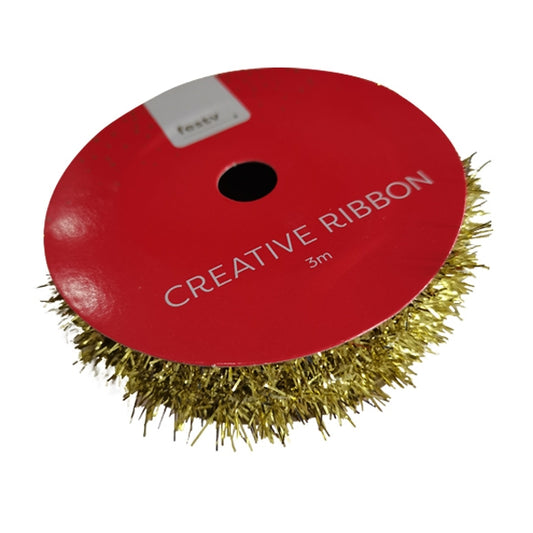 Christmas Tinsel Ribbon, Gold- 3m