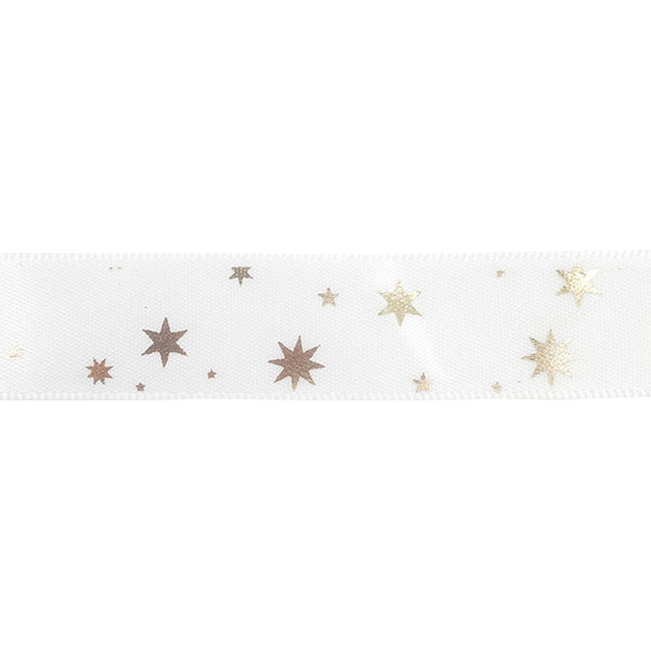 Makr Ribbon, White Satin with Gold Star- 16mmx4.5m