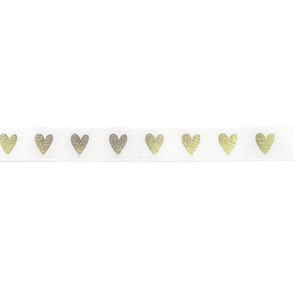 Makr Ribbon, White Satin with Gold Heart- 9mmx9.1m