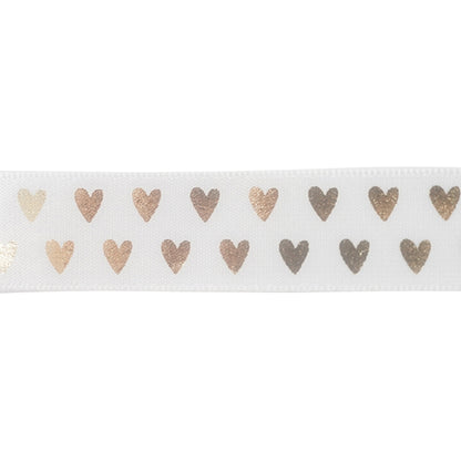 Makr Ribbon, White Satin with Gold Heart- 16mmx4.5m