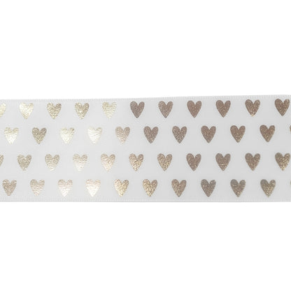 Makr Ribbon, White Satin with Gold Heart- 38mmx3.6m