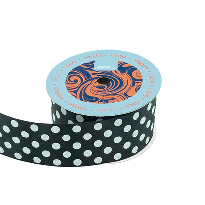 Makr Ribbon, Large Dots Black Satin- 38mmx3.6m