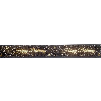 Makr Ribbon, Gold Happy Birthday Black Satin- 16mmx9.1m