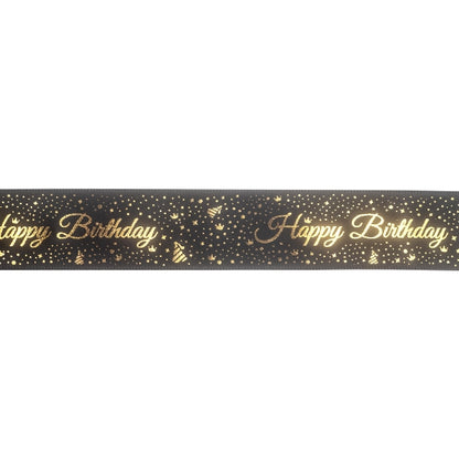 Makr Ribbon, Gold Happy Birthday Black Satin- 22mmx4.5m